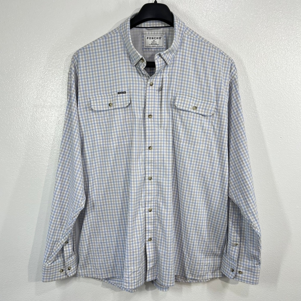 Poncho Outdoors Mens 3XL Regular Performance Fishing Shirt Gingham Plaid Magnets